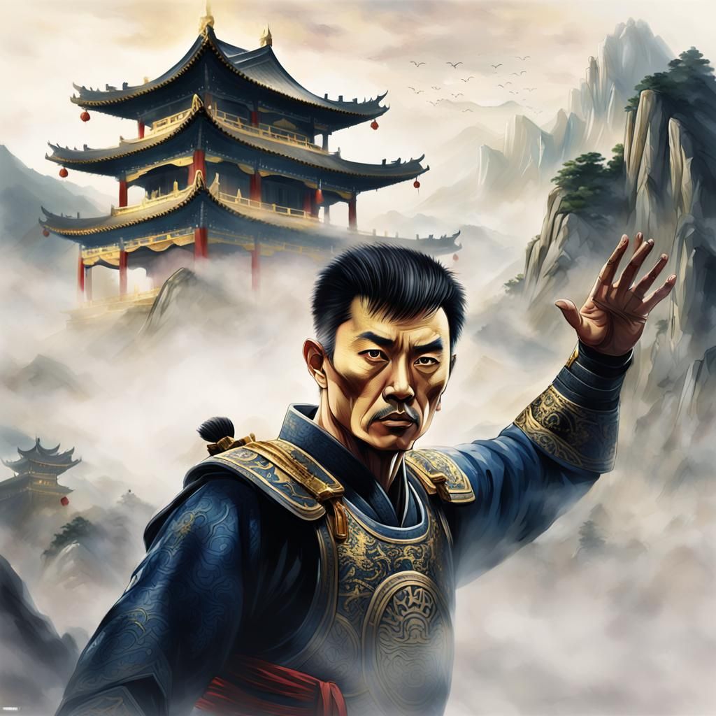 Elegant Warrior in Golden Armor Takes Down an Enemy on a Mis...