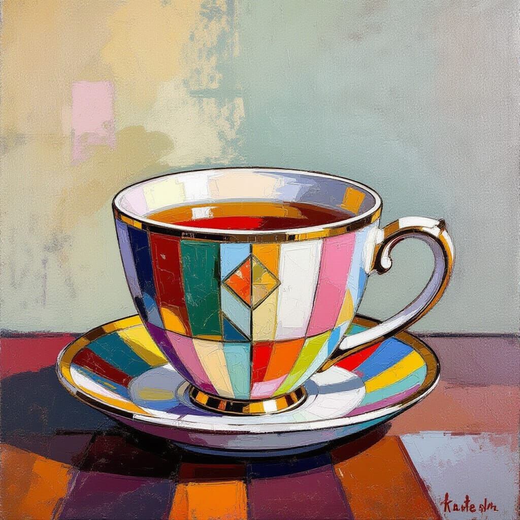 Stylized Teacup with Geometric Patterns in Art Deco Style