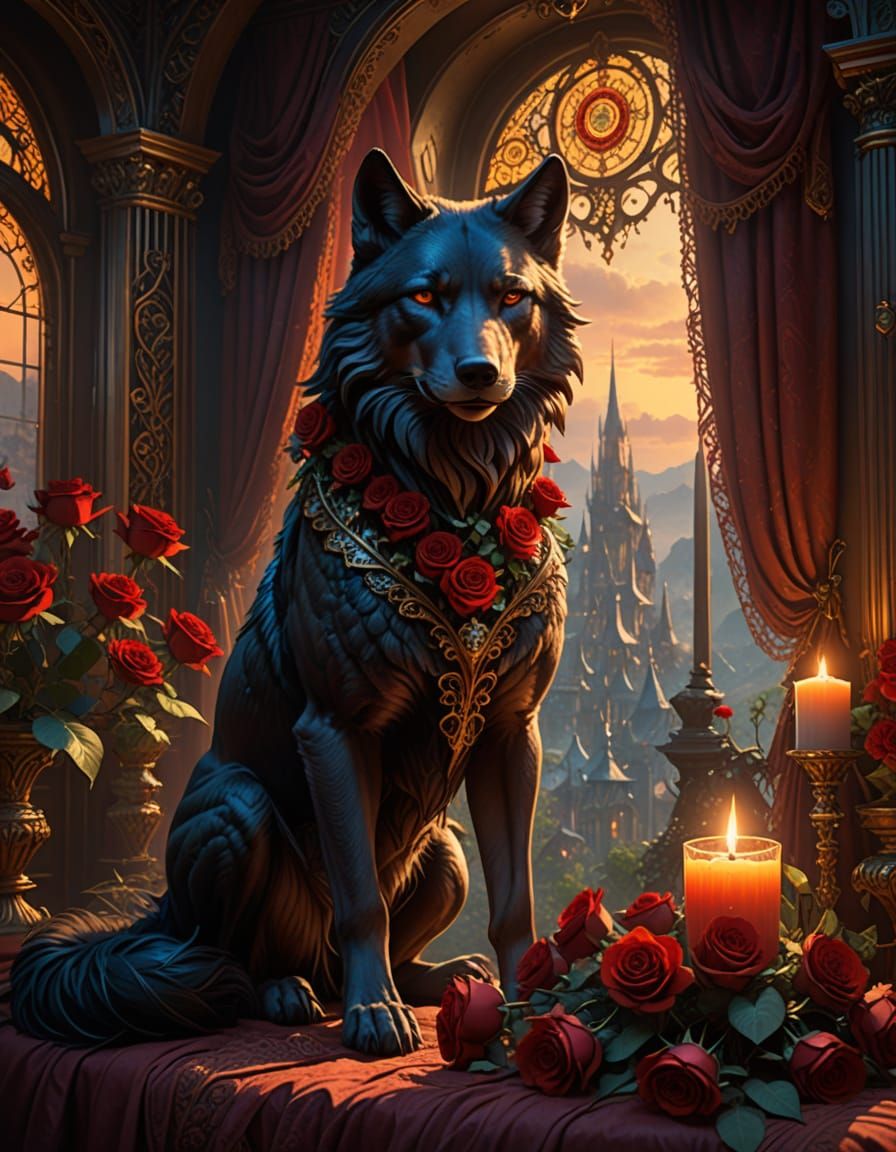 Steampunk Wolf in Candlelit Dreamscape