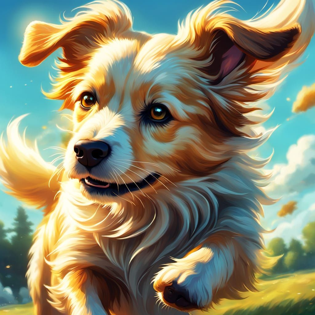 Surreal Fantasy Dog Soars in Vibrant Digital Painting