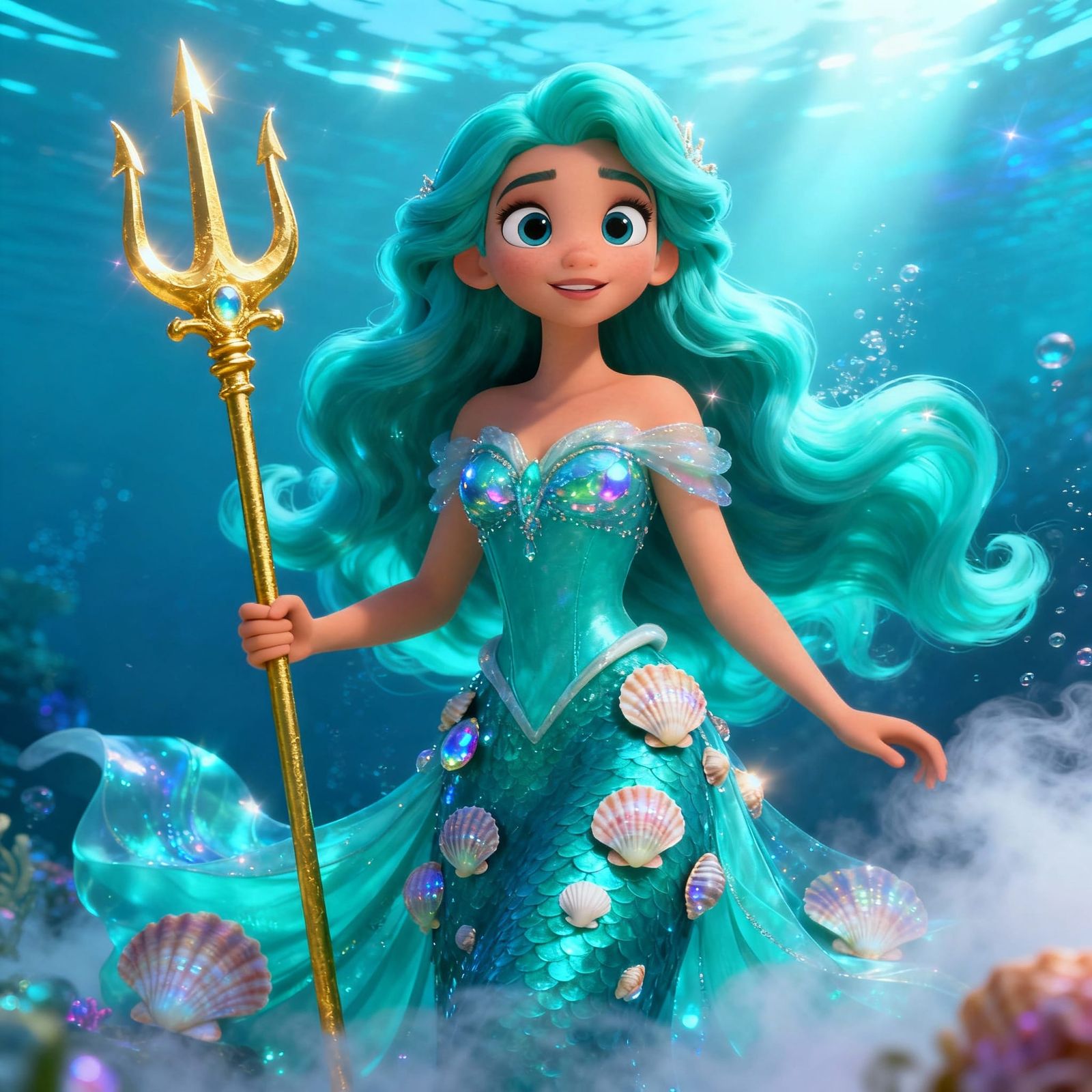 Disney-Style Goddess Poseidonia, Majestic Sea Queen