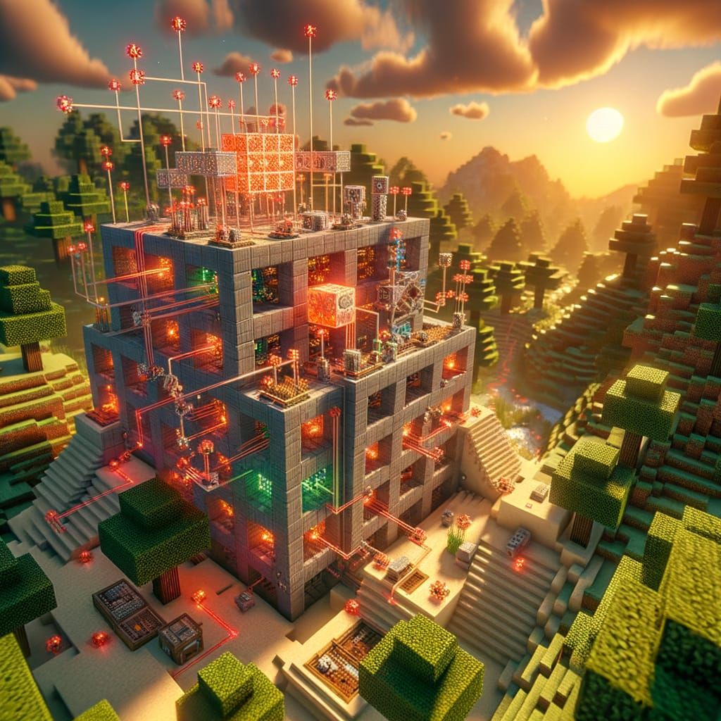Minecraft Redstone Build Blueprint in a Vibrant World