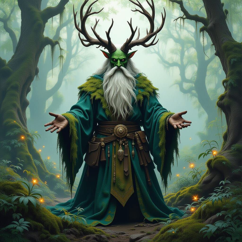 Majestic Treant in Misty Enchanted Forest Oil Painting