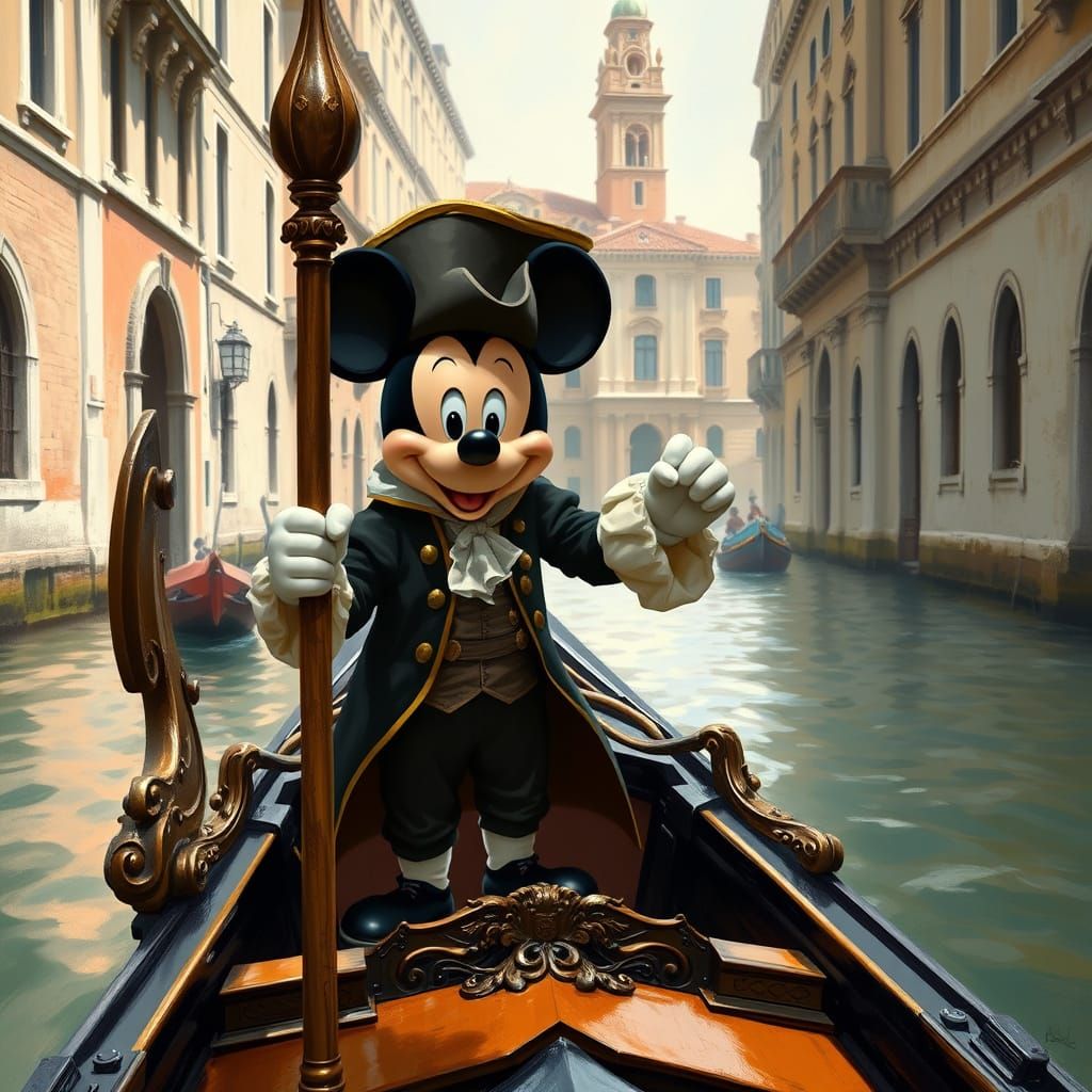 Mickey Mouse in 18th Century Venetian Attire, Adorned with B...
