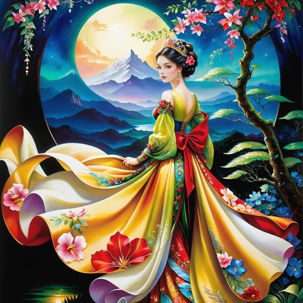 Enchanting Princess in Paradise Garden Art