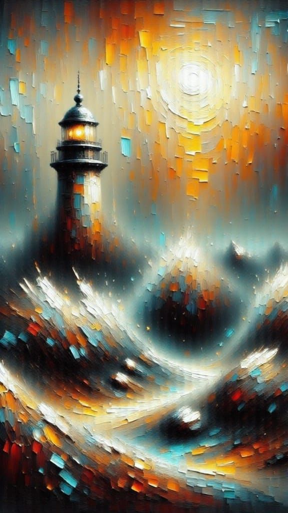 Fastnet Lighthouse Braving a Storm in Impasto Style