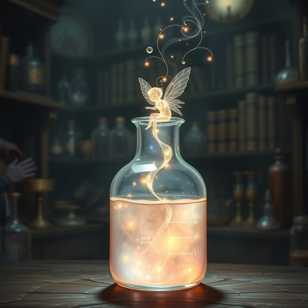 Luminous Sprite Escapes Magic Potion in Alchemist Lab
