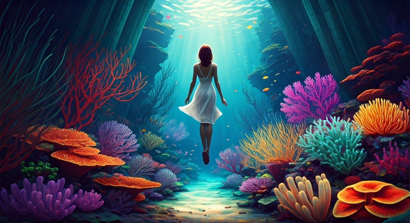 Ethereal Mermaid in Vibrant Oceanic Landscape