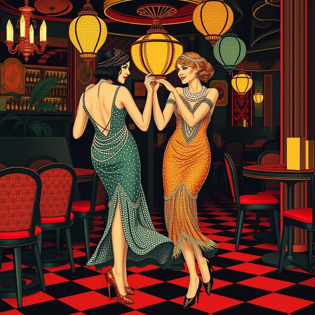 Flappers Dancing in Art Deco Jazz Club