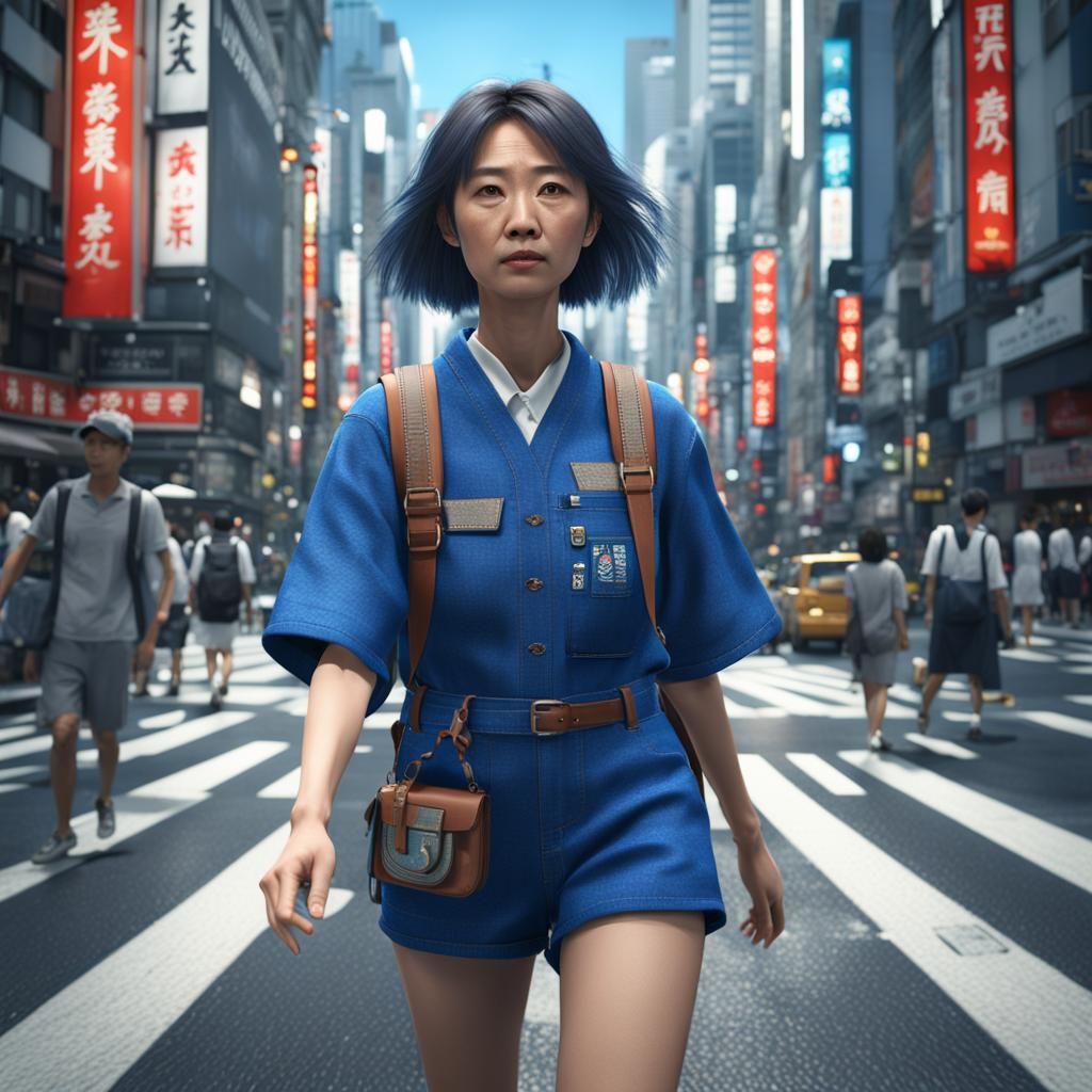 Japanese Woman in Ginza: Detailed Digital Matte Painting