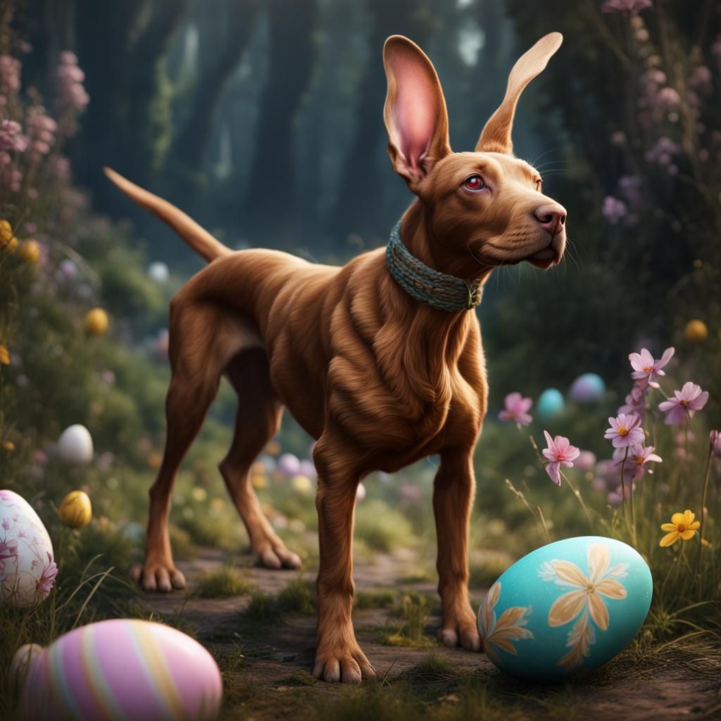 Vizsla Dog as Easter Bunny: Fantasy Concept Art