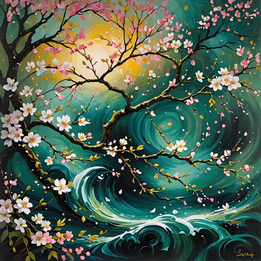 Abstract Spring Blossoms in Pearlescent Colors