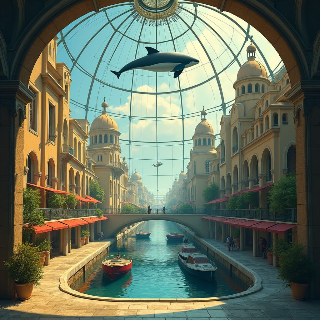 Underwater City in Art Deco Style at Golden Hour