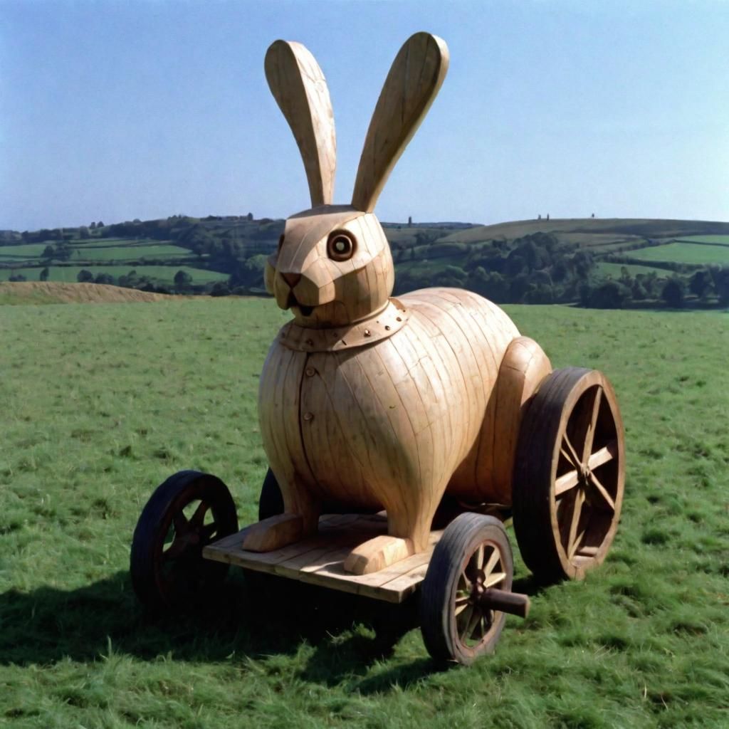 Giant Wooden Rabbit on Grassy Field