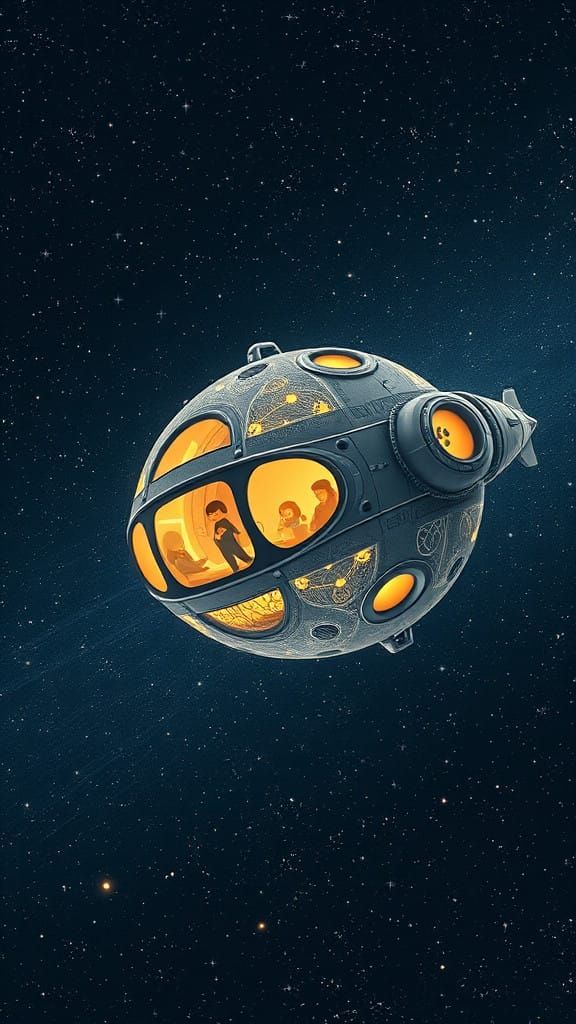 Whimsical Spacecraft Cruises Through Retro-Futuristic Cosmos