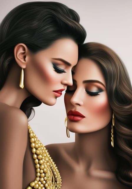 Glamorous Women Hugging in Realistic Vogue Style