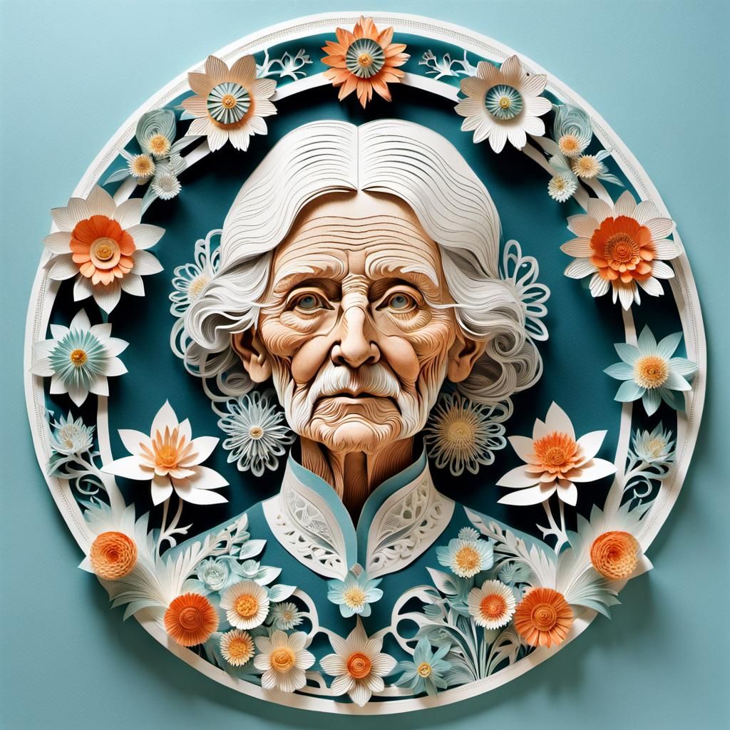 Woman with Flowers: 3D Paper Art Sculpture