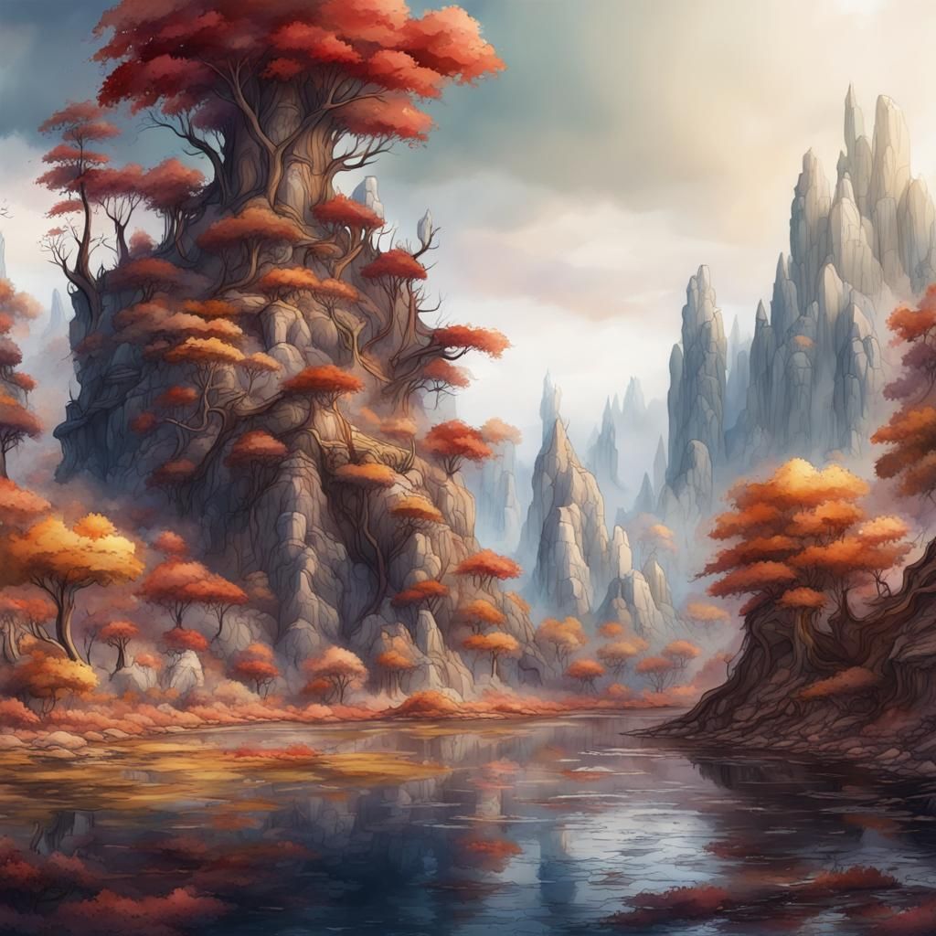Watercolor Forest: Detailed Fantasy Landscape