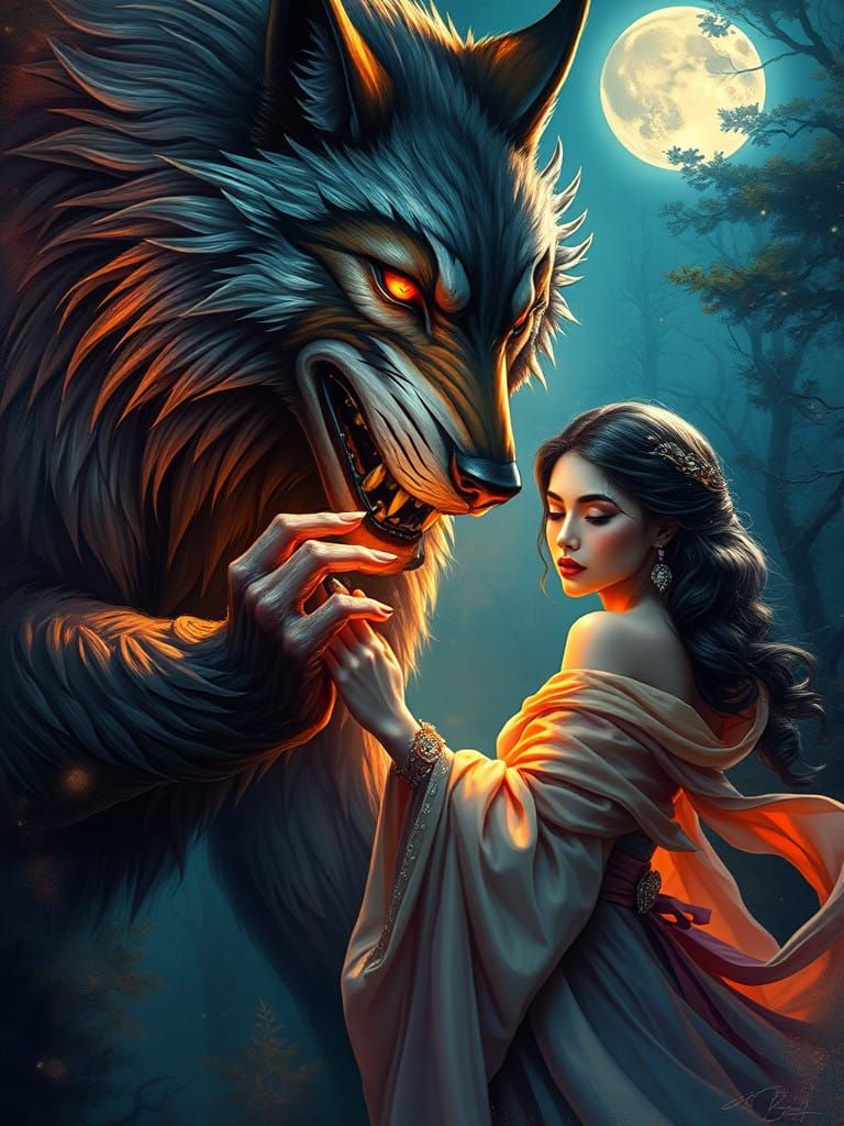 Ethereal Beastly Romance amidst Moonlit Forest