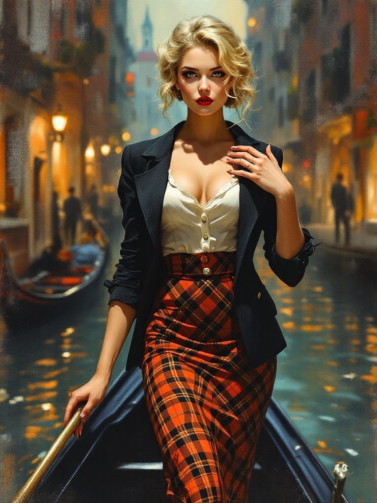 Blond Pin-Up in Venice Gondola