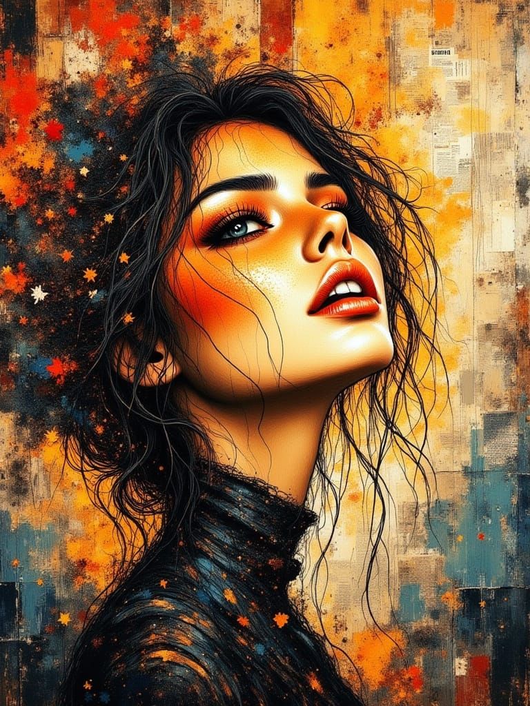 Wondrous Woman Portrait in Acrylic Autumn Style