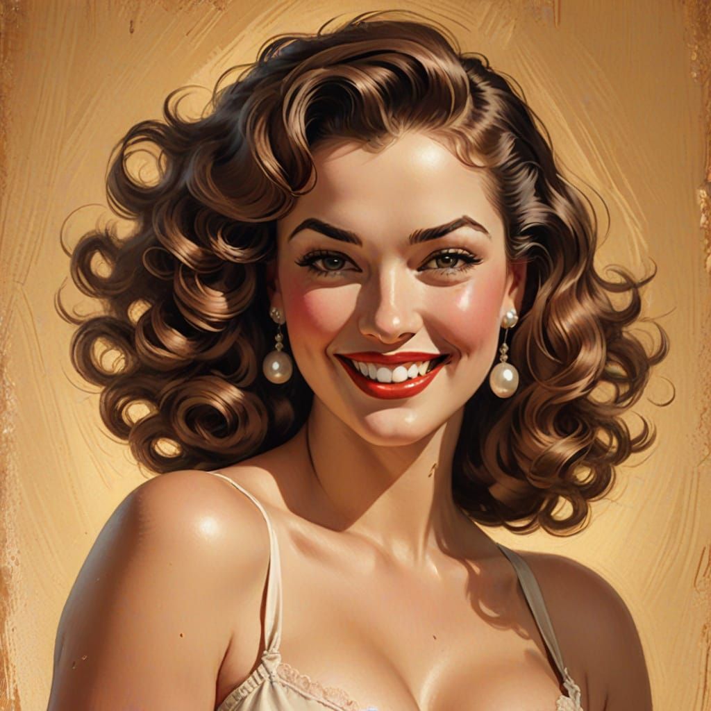 Vintage Pin-Up Girl Portrait in Pastel Colors