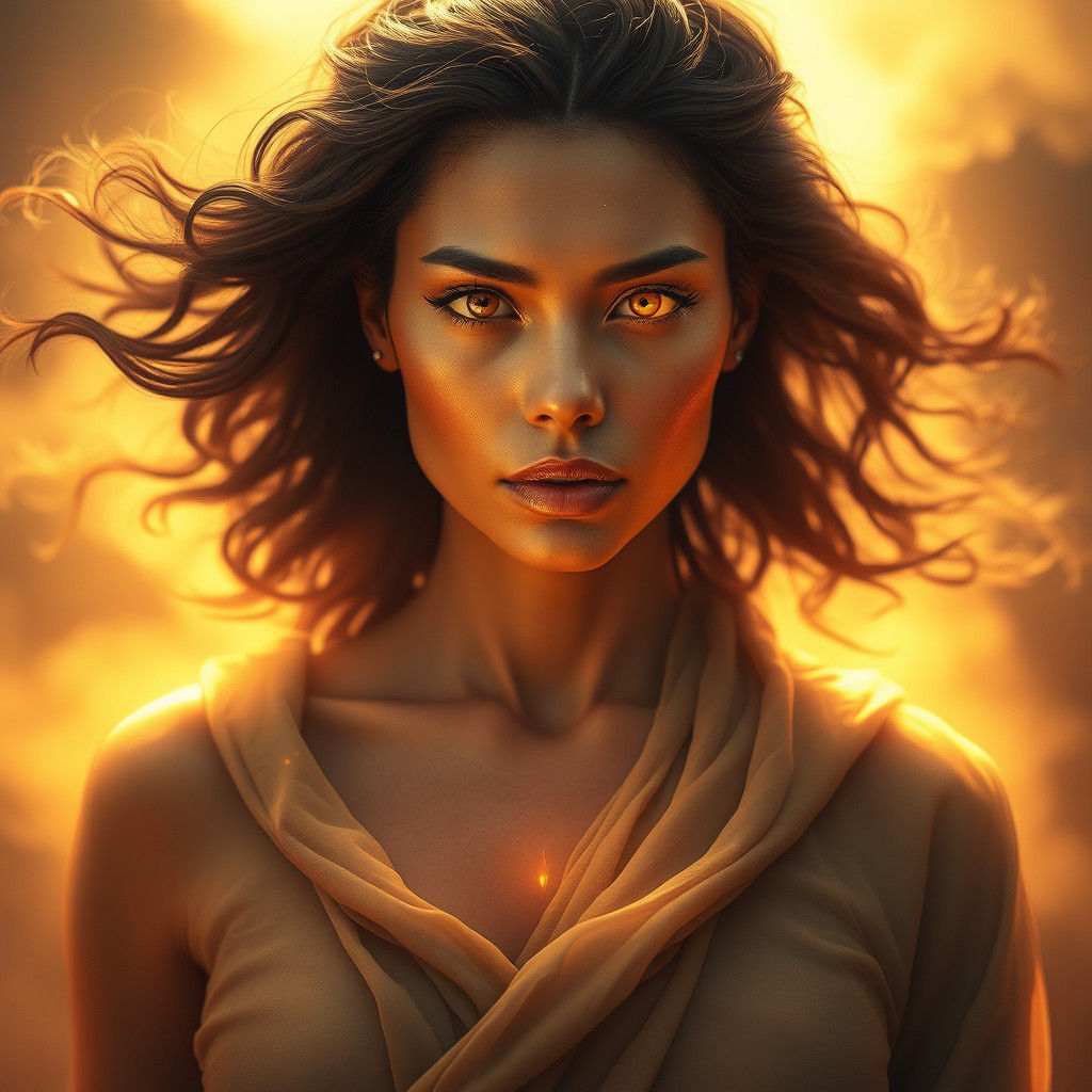 Ethereal Woman Kindles Inner Light, Digital Art