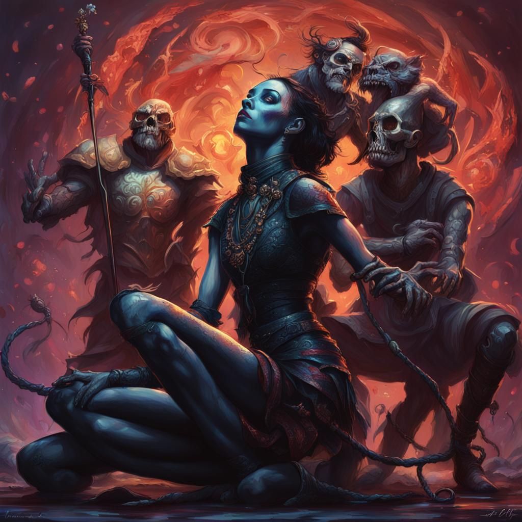 Hyperrealistic Dark Mistress with Worshippers