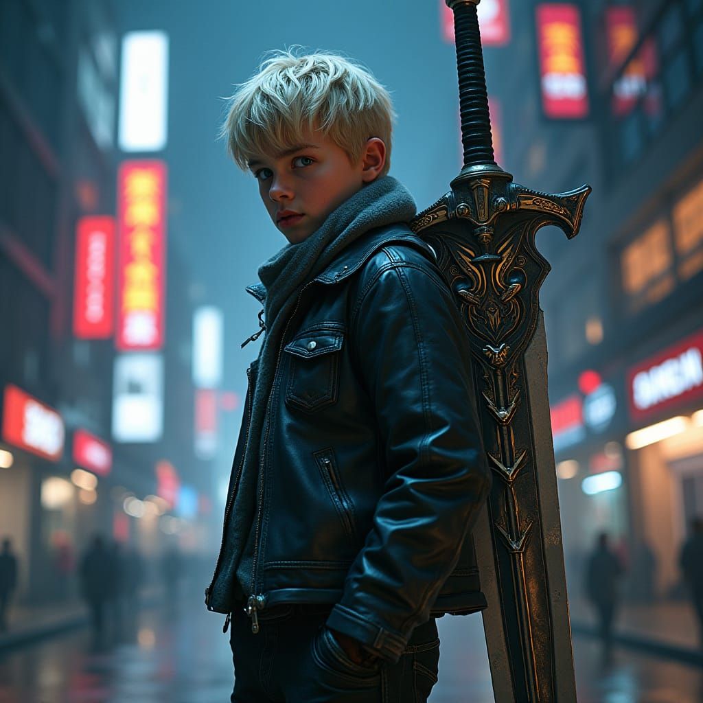 Cyberpunk Swordsman in Gritty Cityscape