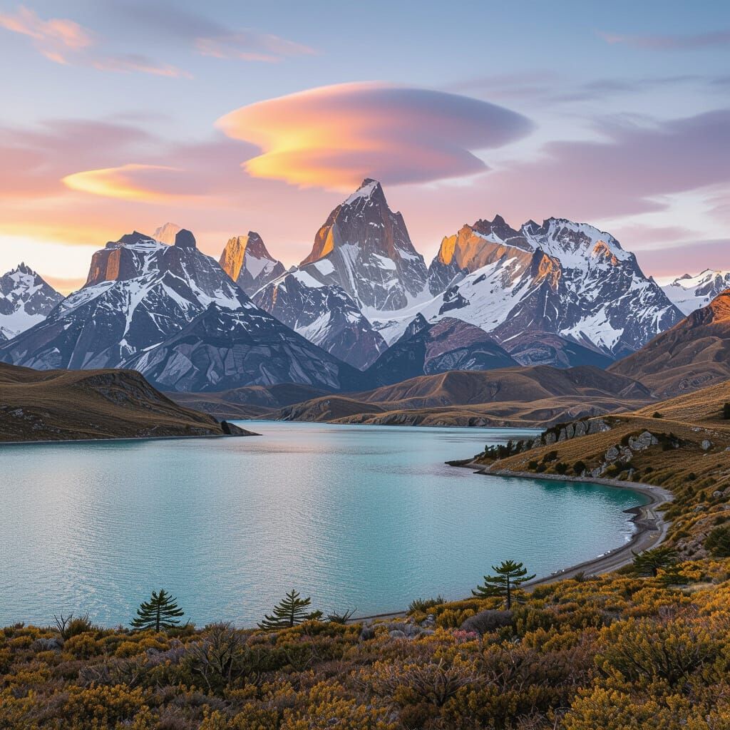 Epic HDR Landscape of Torres del Paine at Dawn