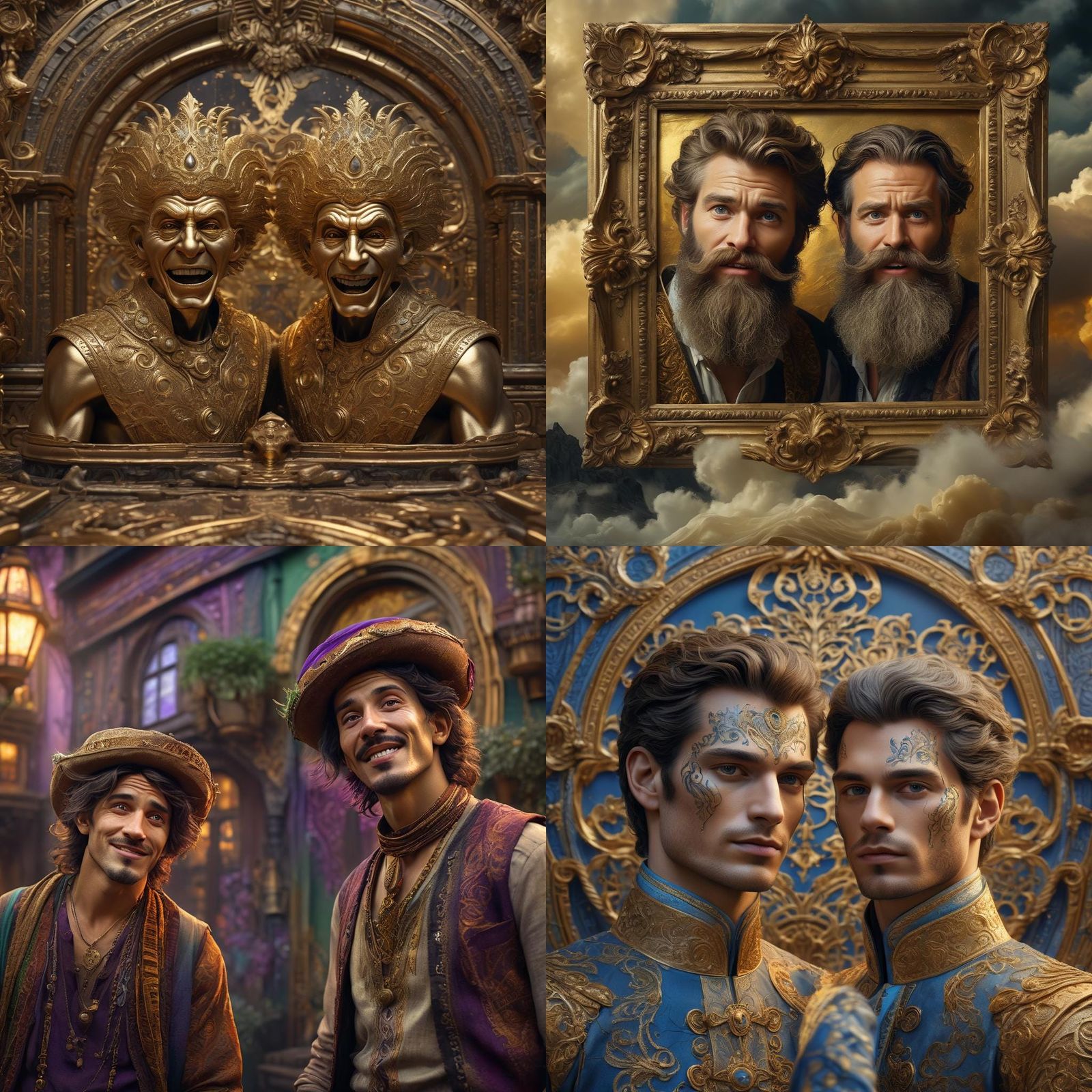 Two Silly Men Making Faces on Gold