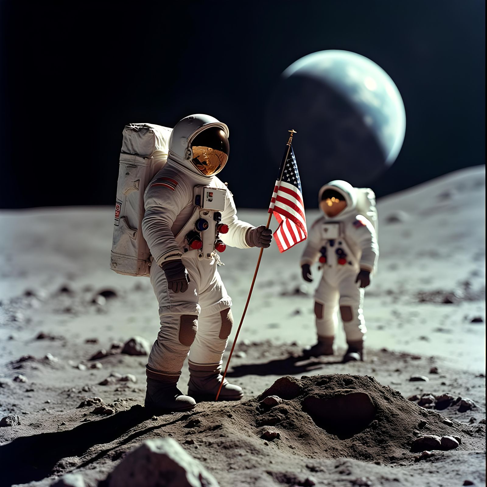Man's First Steps on the Moon: A Cinematic Still