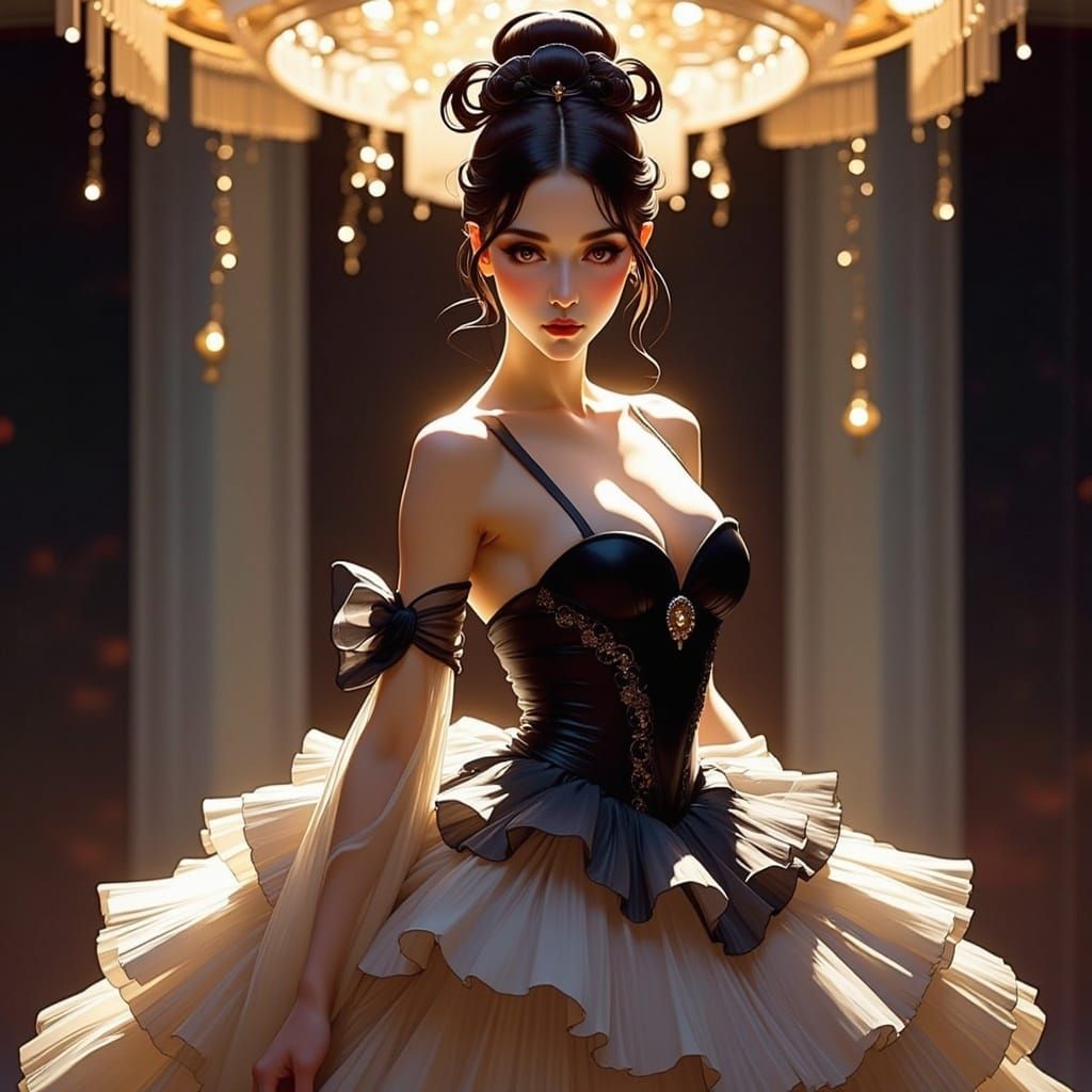 Elegant Anime Ballerina in Swan Dress