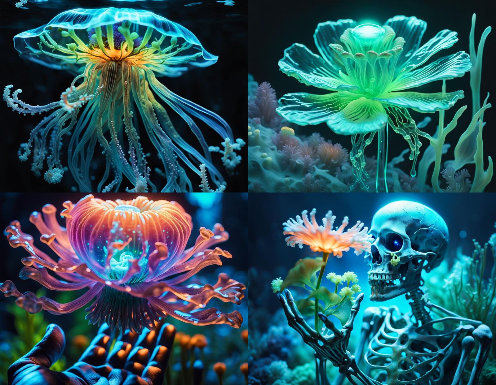 Bioluminescent Hologram in Deep Sea Horror Garden