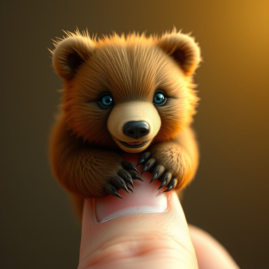 Miniature Grizzly Bear on a Finger