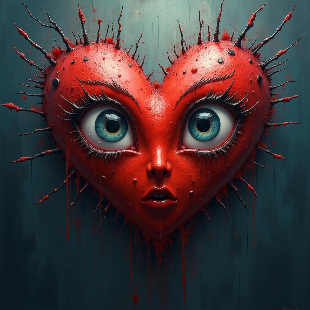 Majestic Heart Surrounded by Awestruck Eyes as Matte Paintin...