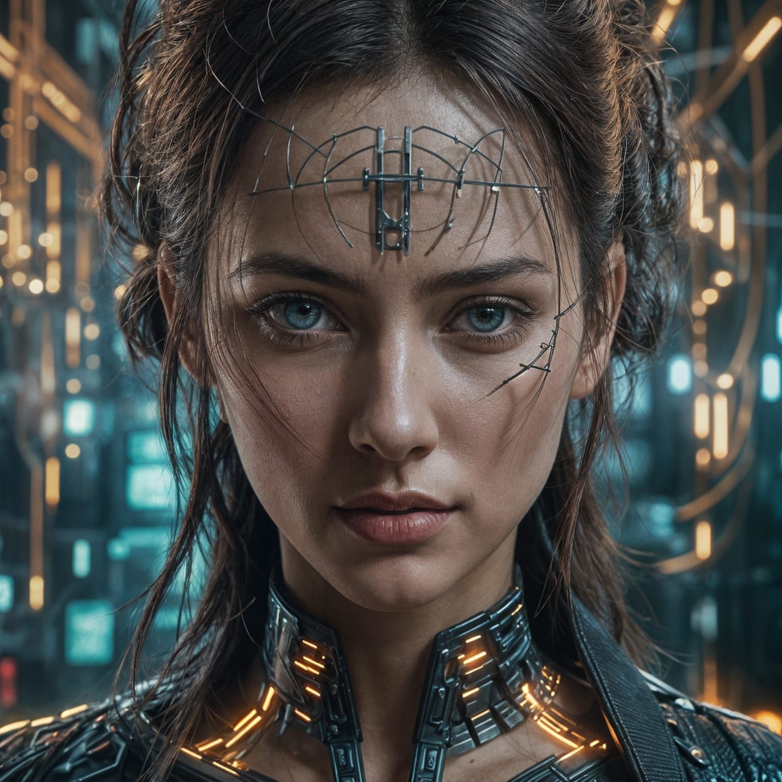 Woman's Face in Matrix Style: Cinematic Close-Up