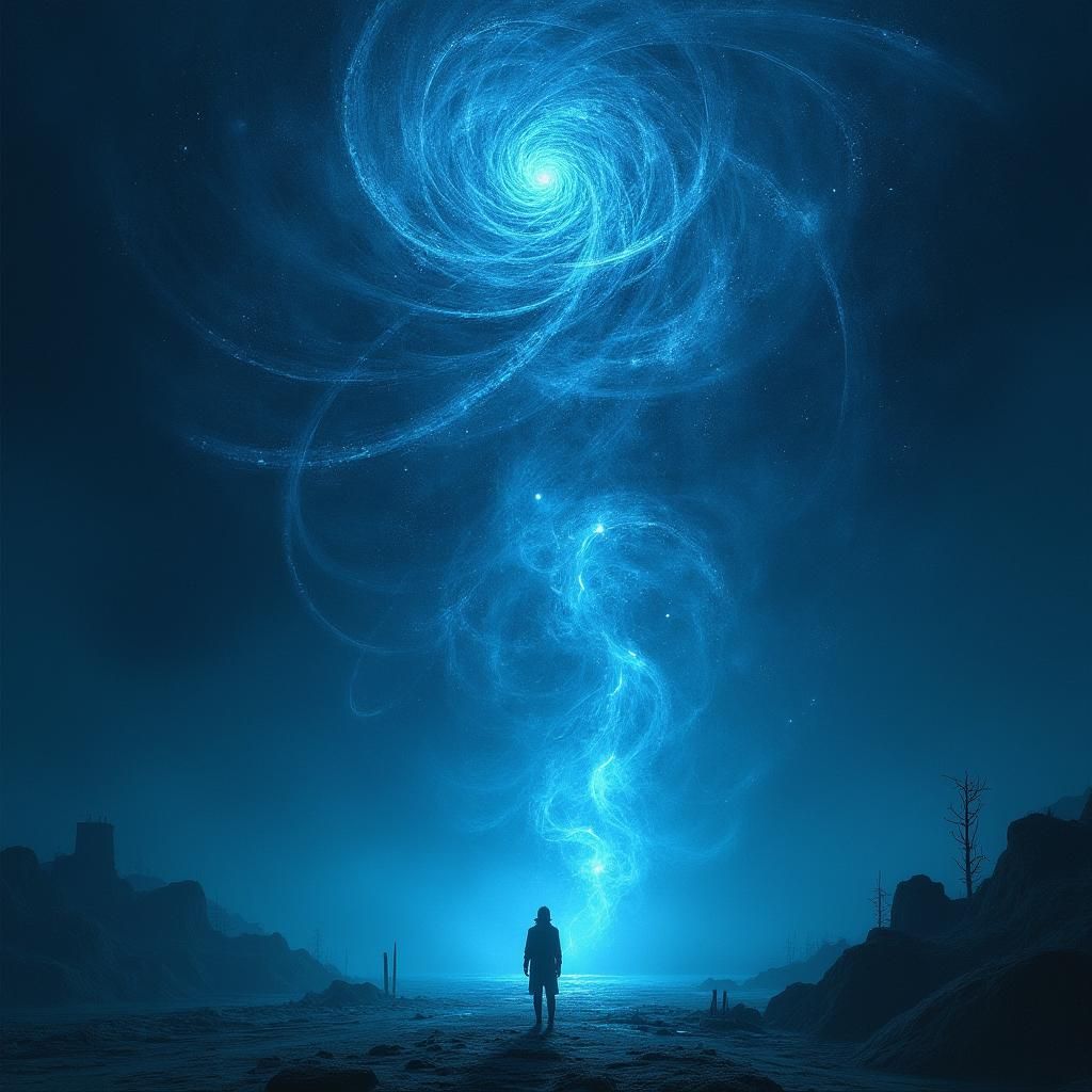 Mysterious Celestial Blue Glow: Surreal Digital Art