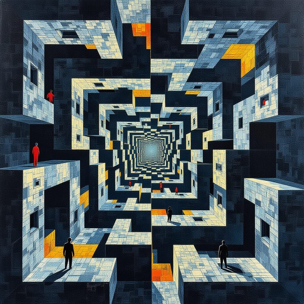 Surreal Brutalist Labyrinth in Escher Style