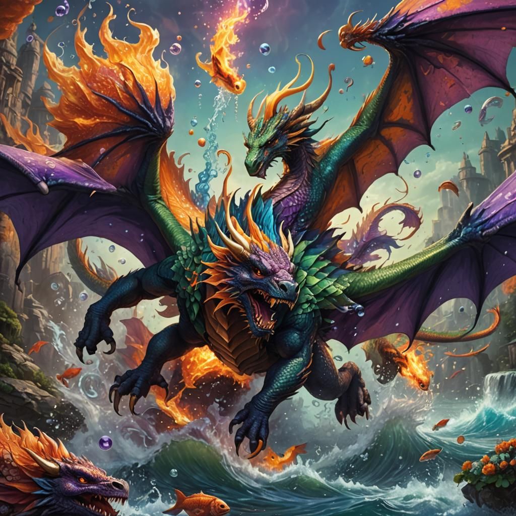 Majestic Dragon with Phoenix Wings in Surreal Flight