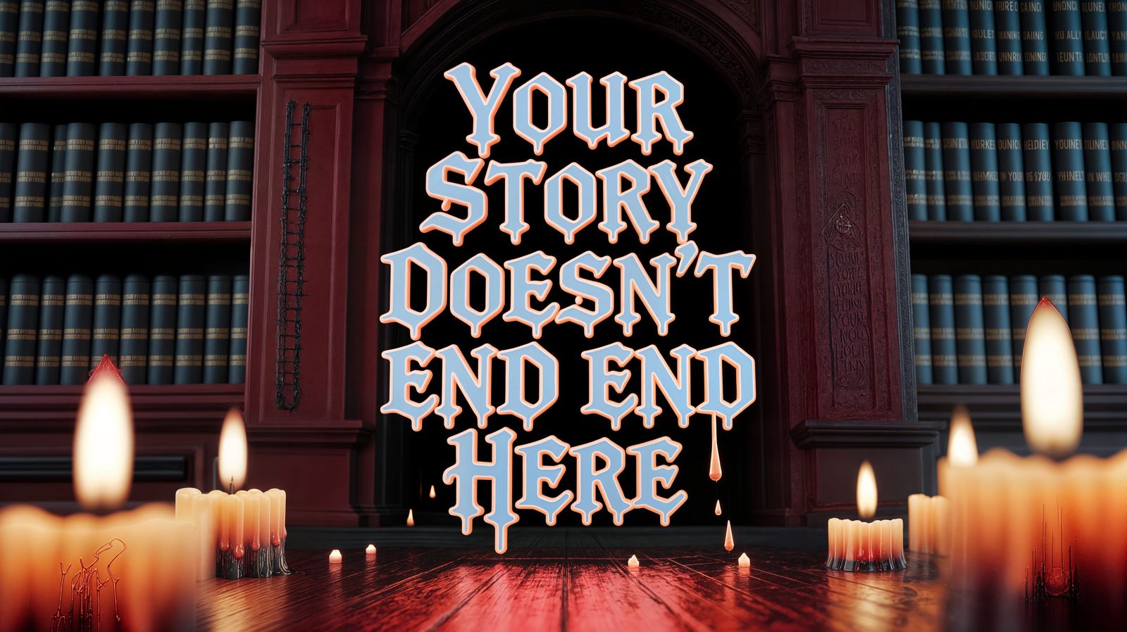 Ominous Gothic Text in Dark Academic Setting