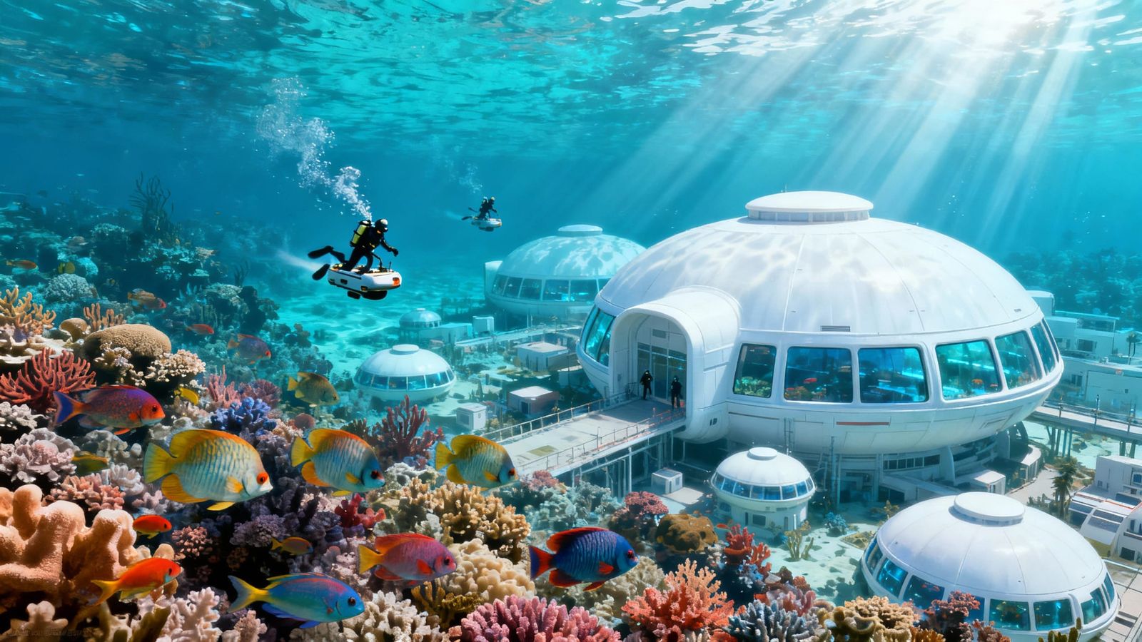 Underwater Colony Domes Beside Coral Reef