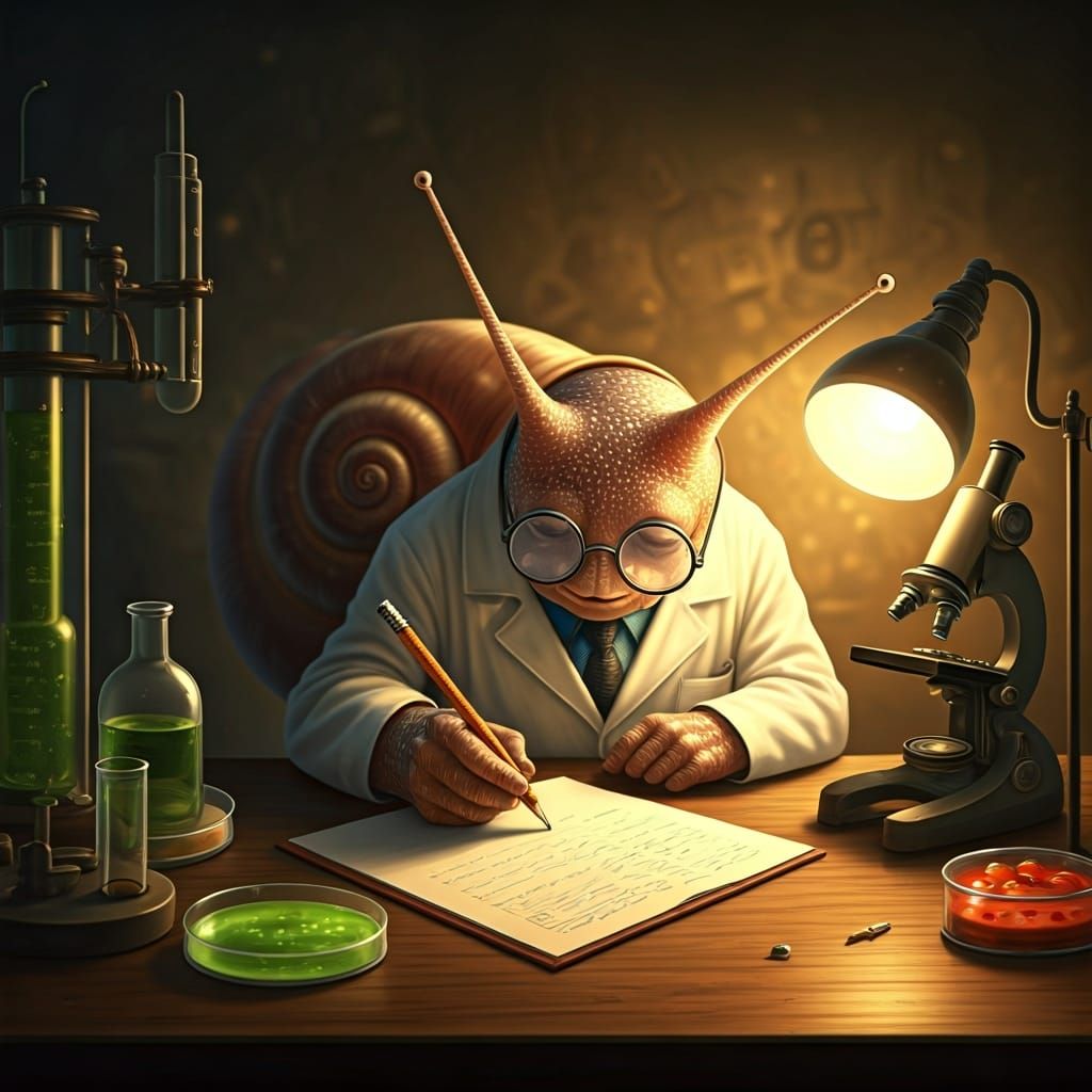 Snail Scientist in Laboratory, Illustrative Style
