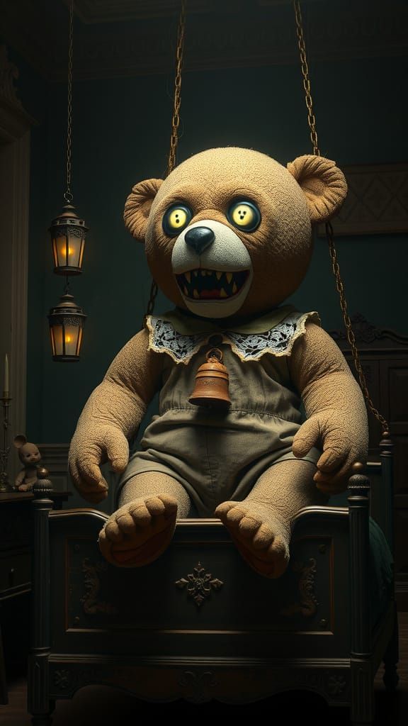 Gothic Teddy Bear in Abandoned Nursery