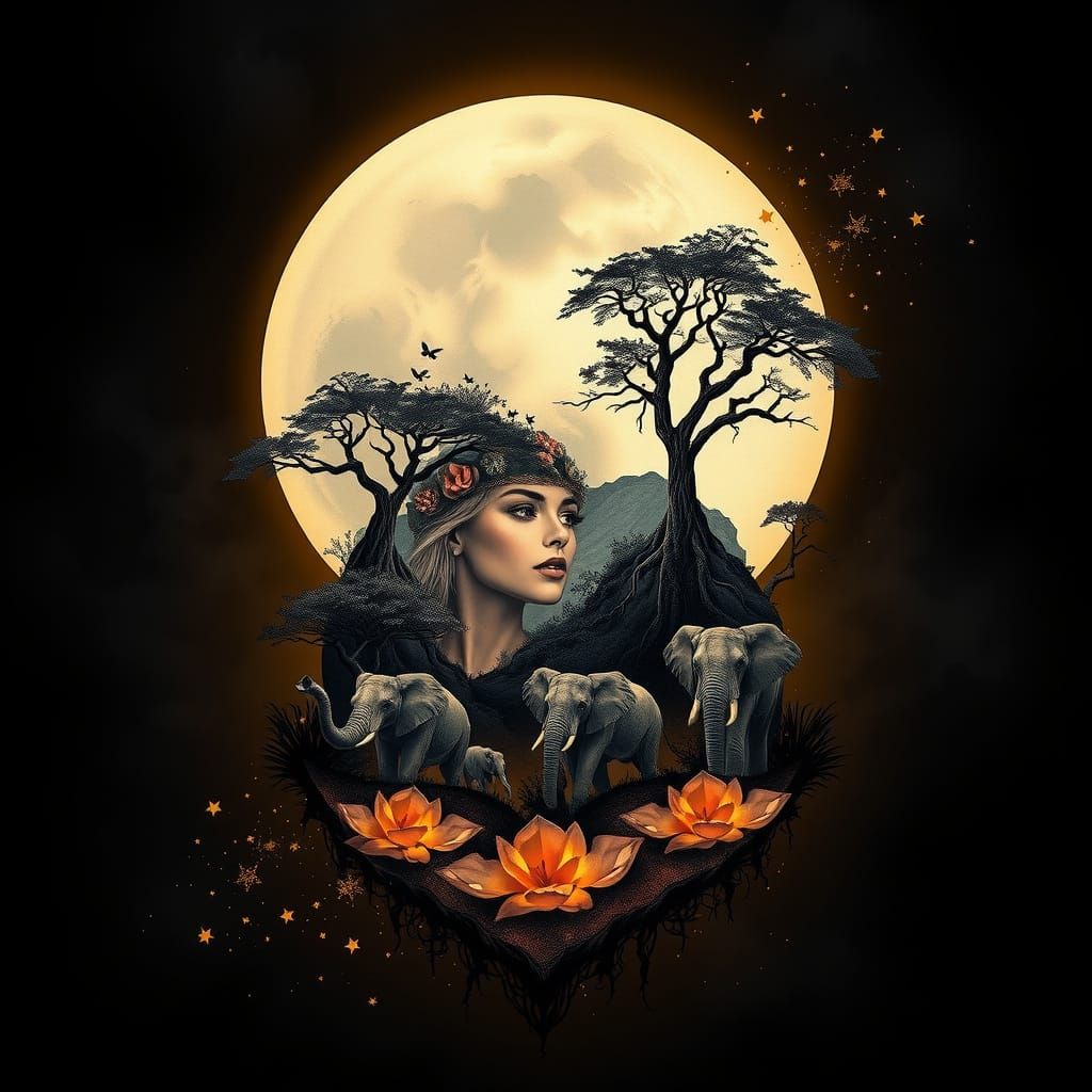 Mystical Moon Sanctuary Tattoo Design