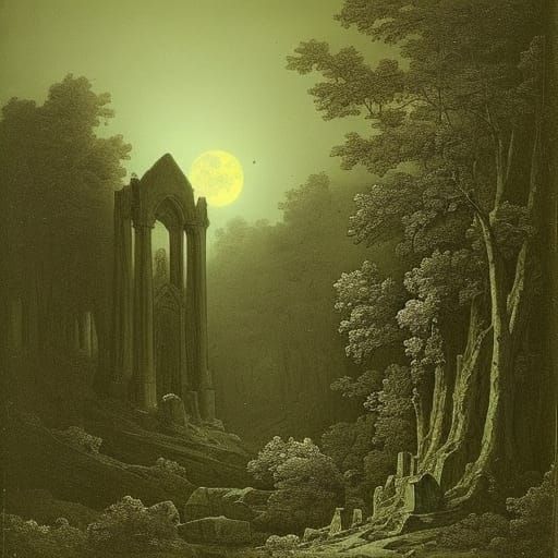 Haunting Medieval Ruins Under Moonlight