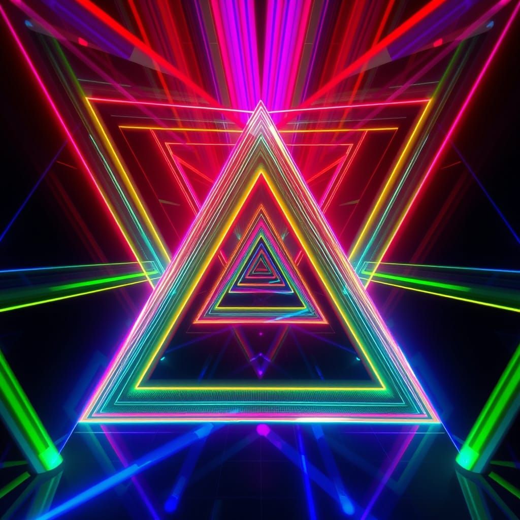 Multicolored Laser Triangle Illusion in Stylized 3D Aestheti...