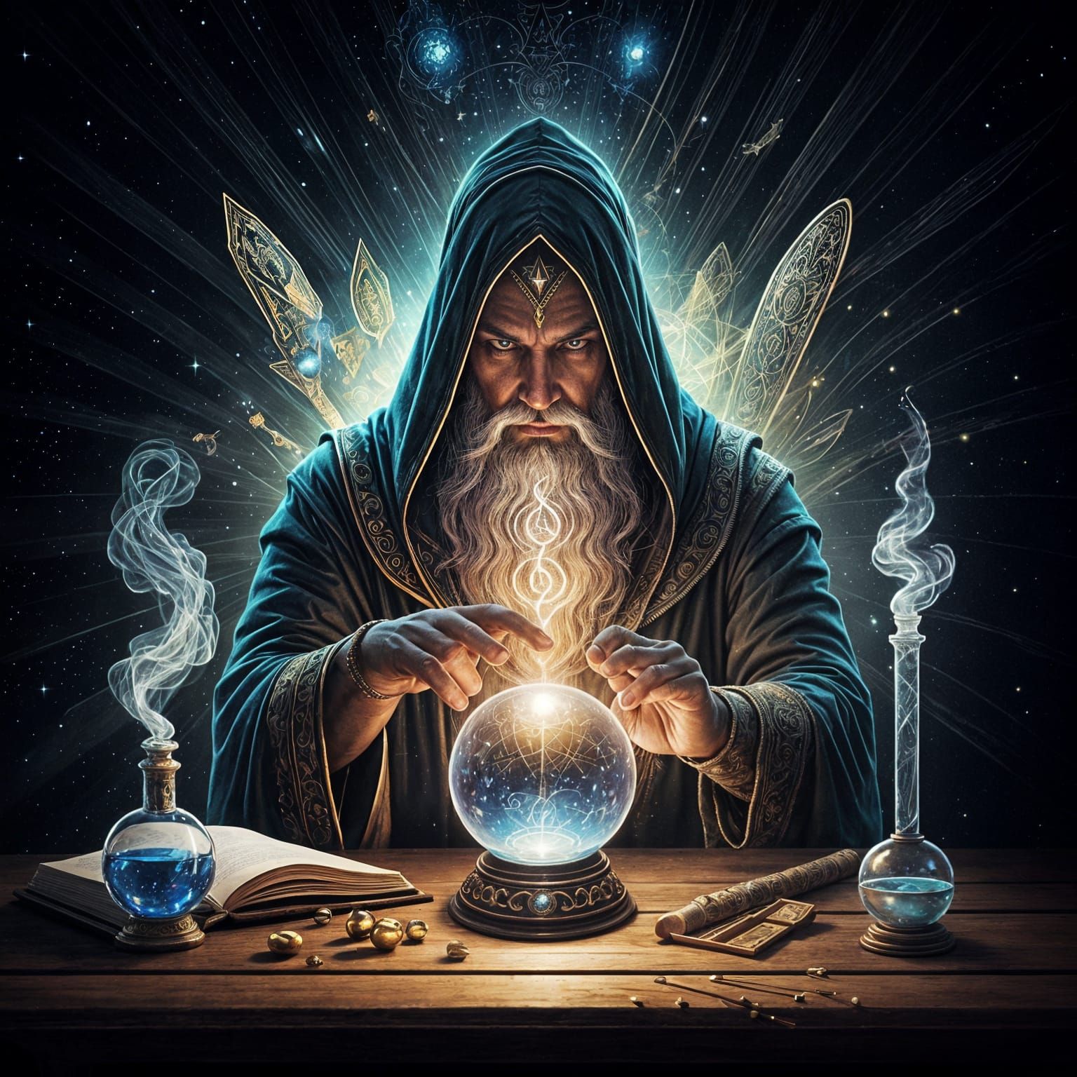 The Magician Tarot Card in Holographic Astral Style