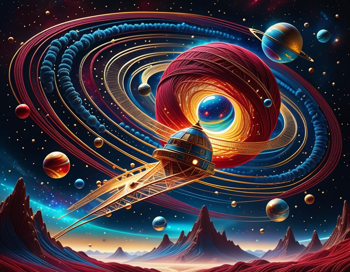 Cosmic String Art: Spaceship in a Luminous Galaxy