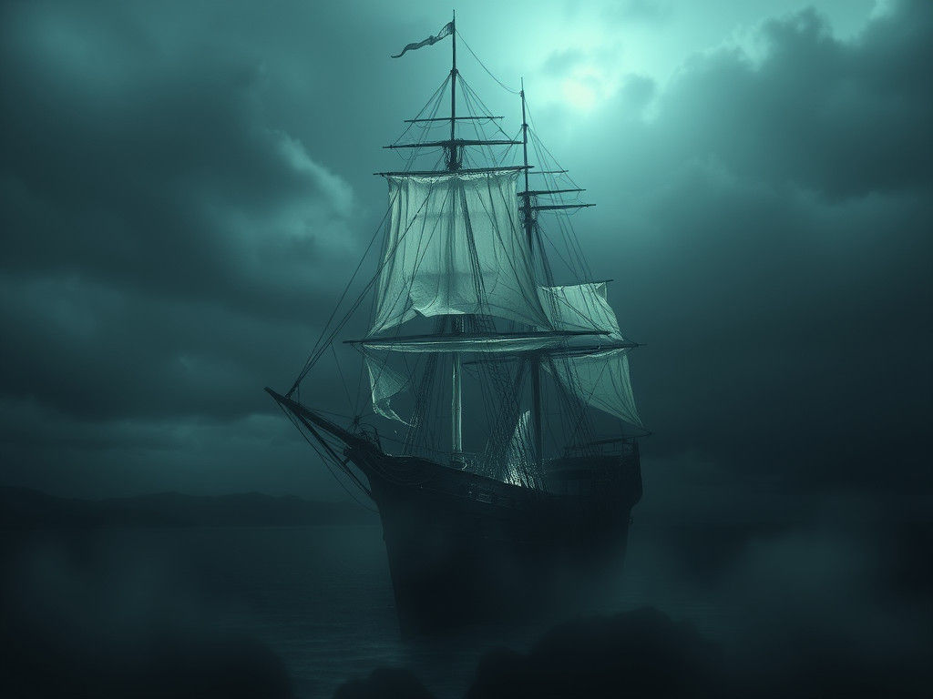 Haunted Ghost Ship Over Hawaii in Horror Style